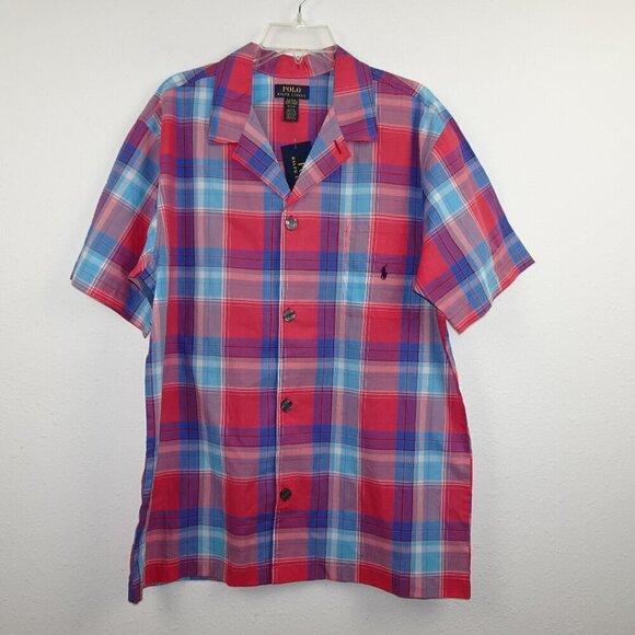 Polo Ralph Lauren Pajama Shirt Top Men's Size M Red Button Front Short Sleeve - Picture 1 of 8